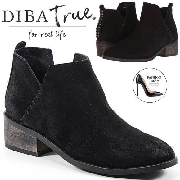 Diba True Vio Lyn black suede leather block heel almond toe ankle boots booties - Picture 1 of 14
